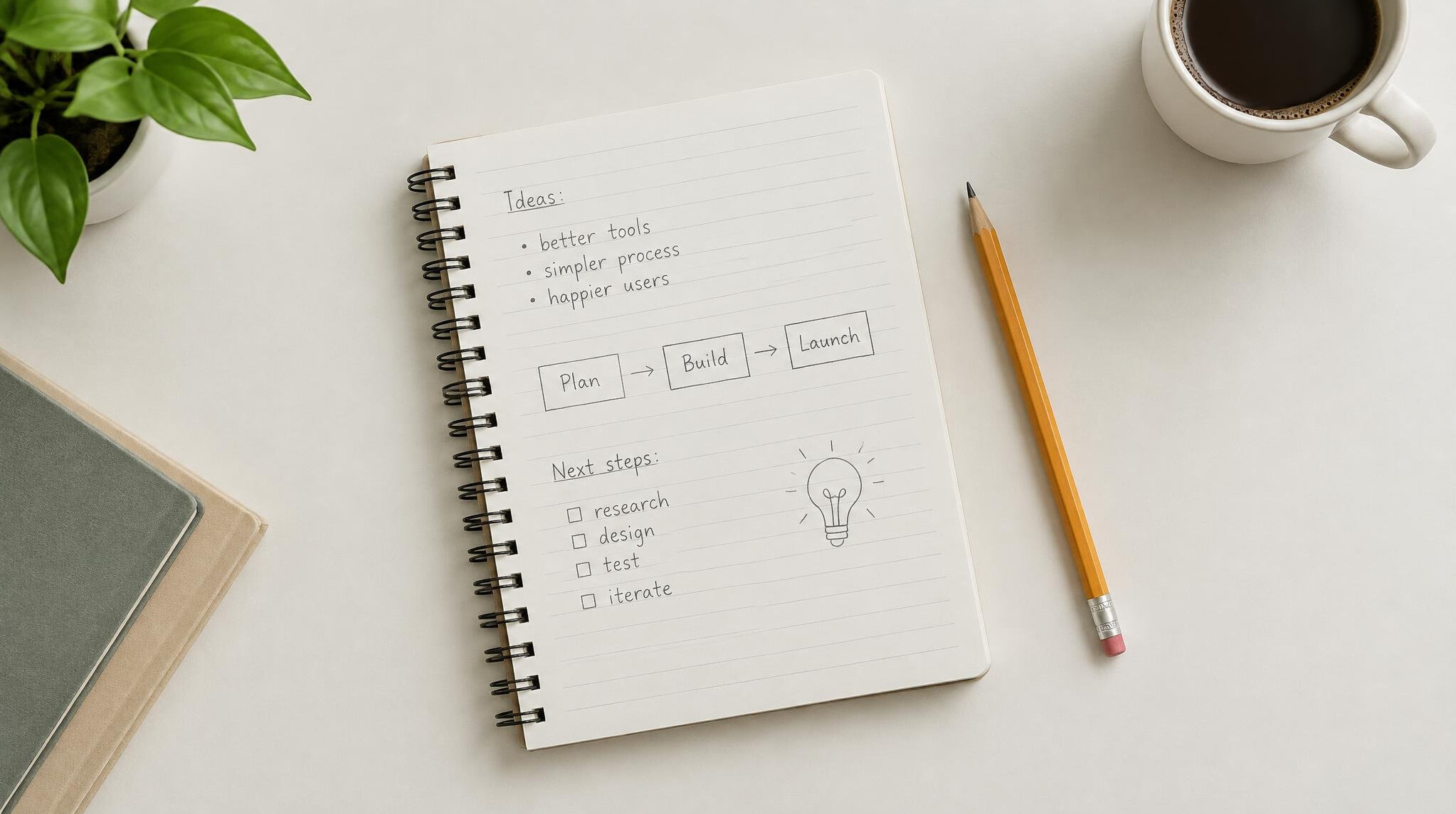 Notebook with handwritten notes and pencil on a desk