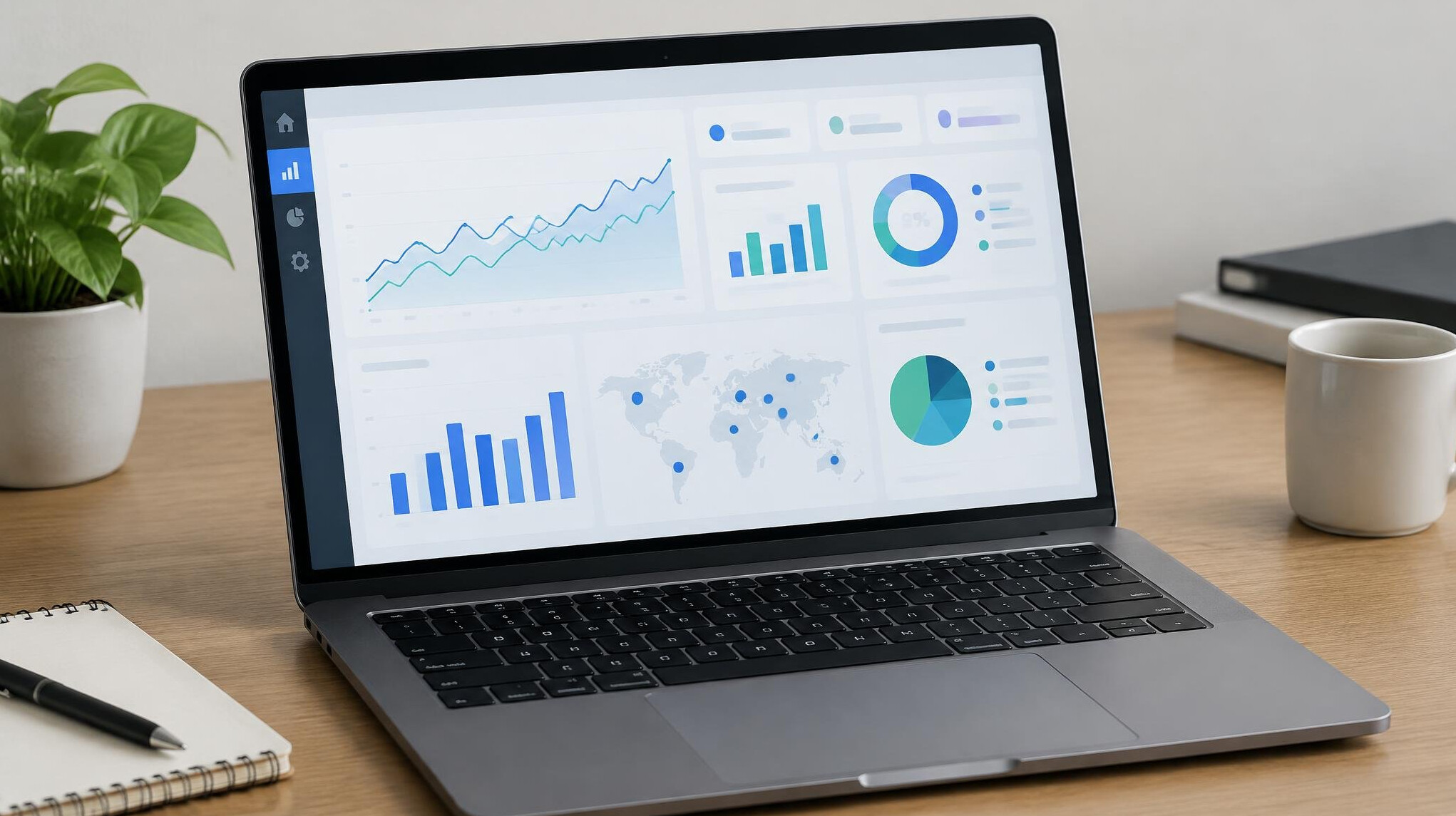 Laptop screen showing data charts and analytics